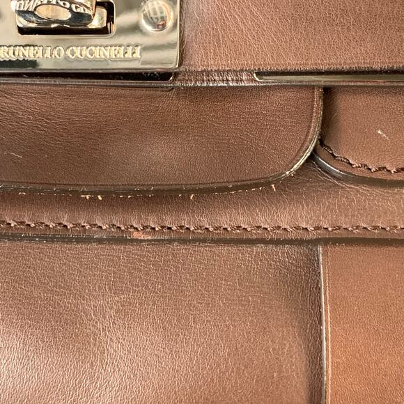 BRUNELLO CUCINELLI Chocolate Brown Leather Clasp Weekender Bag - Picture 10 of 16